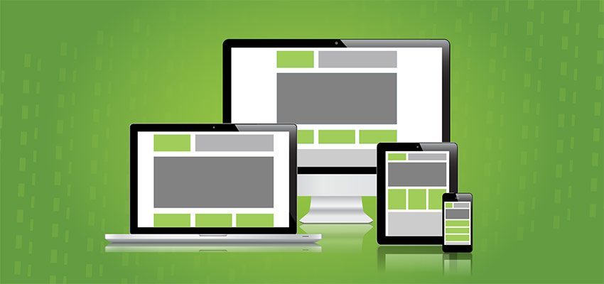 Responsive web design devices illustration with desktop, laptop, tablet and mobile device.
