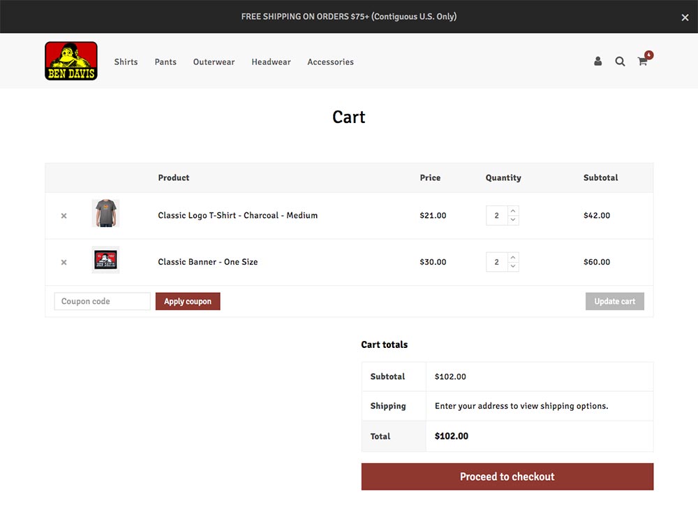 Ben Davis Clothing Cart Page