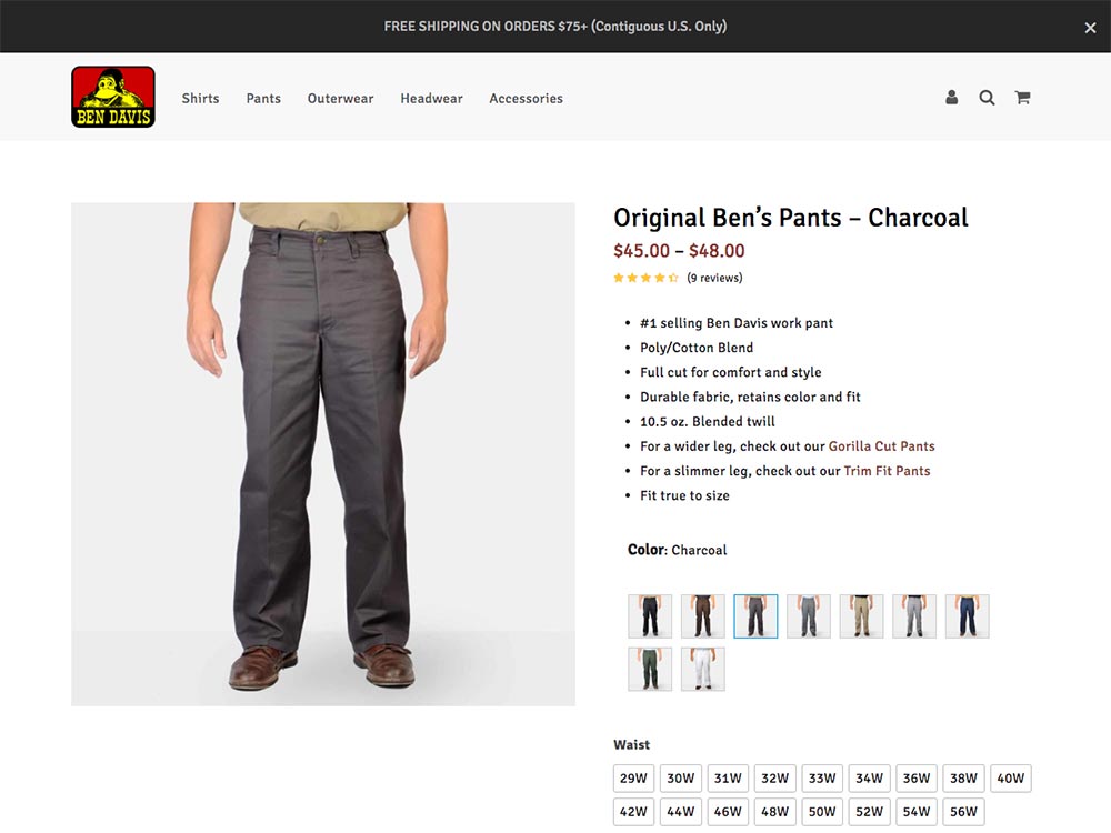 Ben Davis Clothing Single Product Page