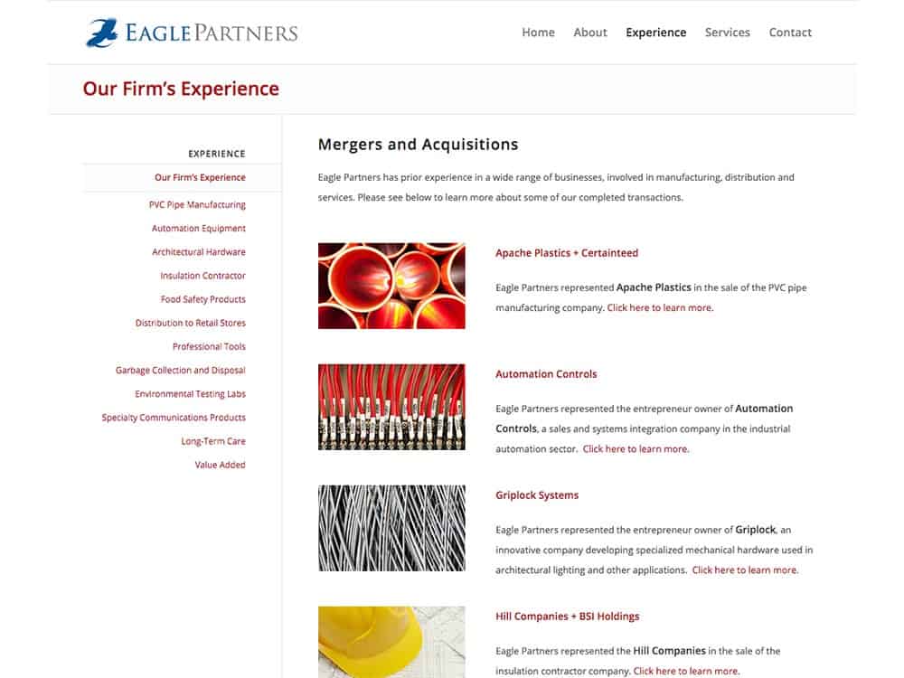 Eagle Partners Firm Experience Page