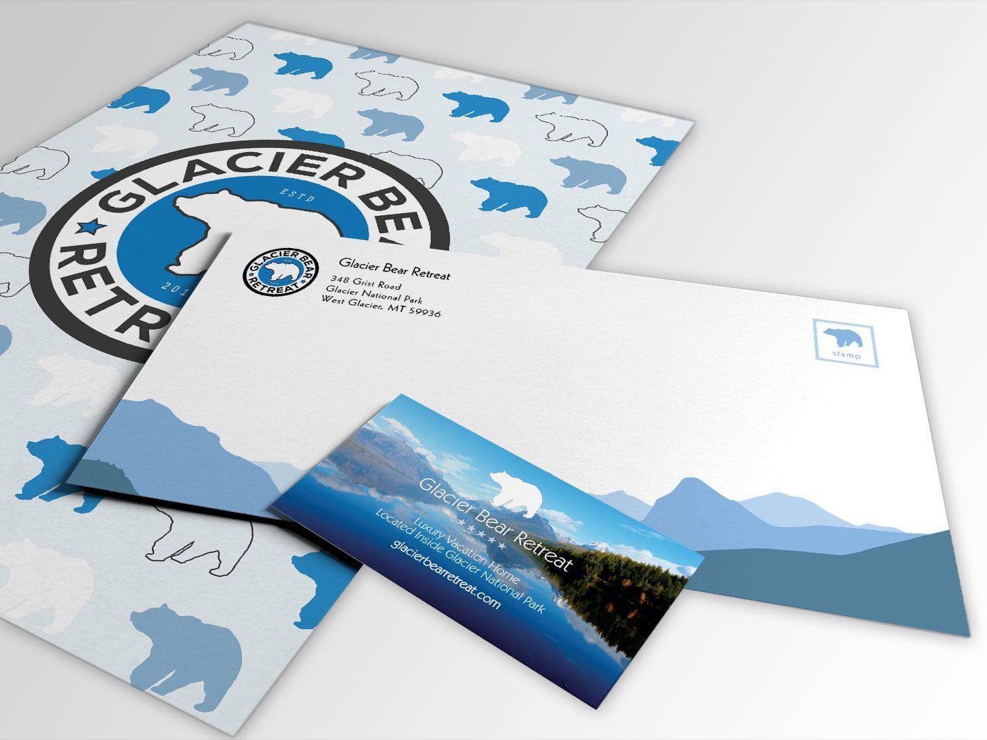 Glacier Bear Retreat Letterhead, Envelope, Business Card