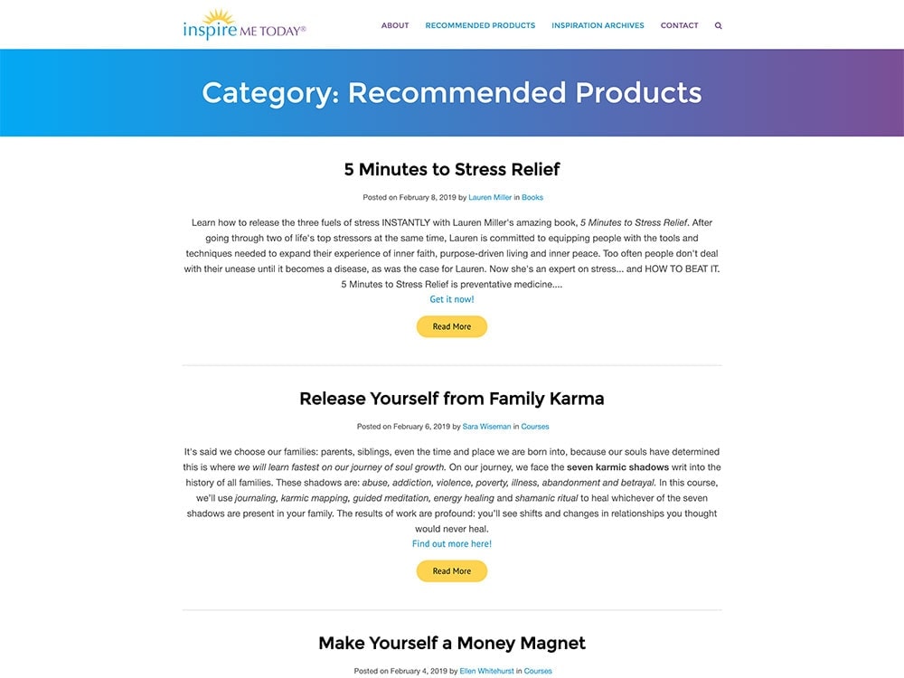 Inspire Me Today Recommended Products Page