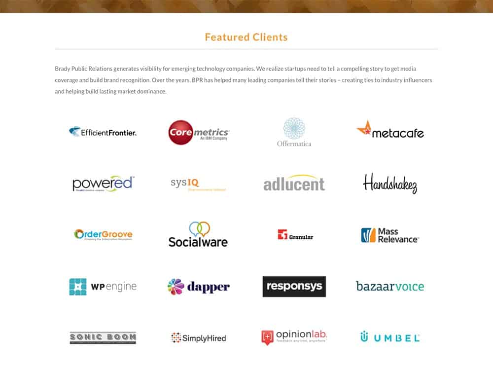 Brady Public Relations Clients Page