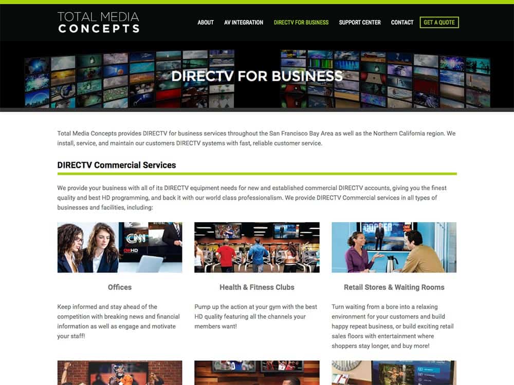 Total Media Concepts DIRECTV for Business Page