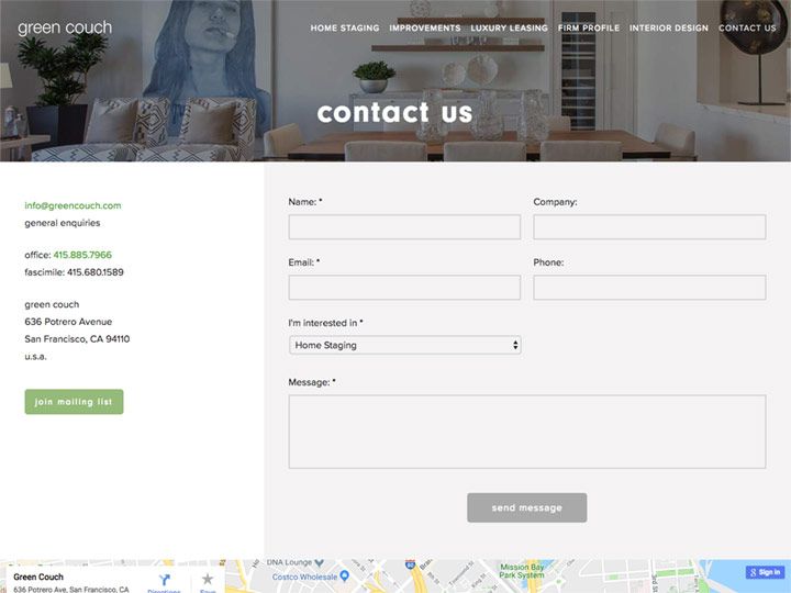 Green Couch Contact Page