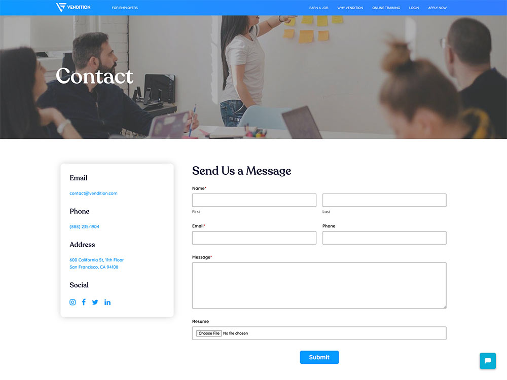 Vendition 2020 Contact Page