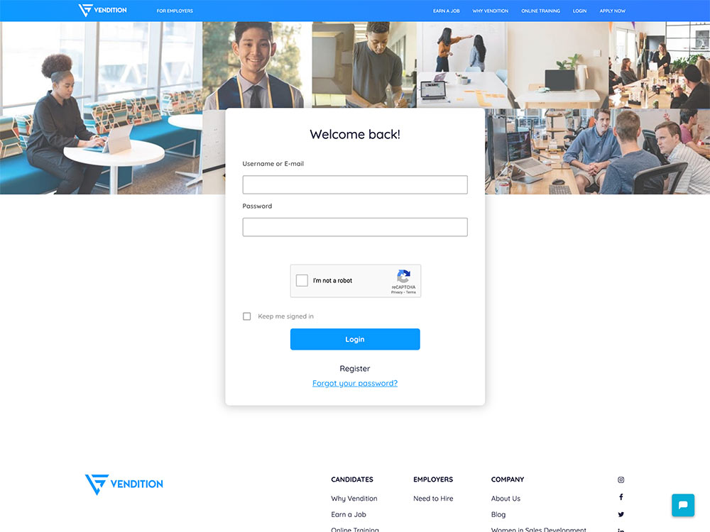 Vendition 2020 Login Page