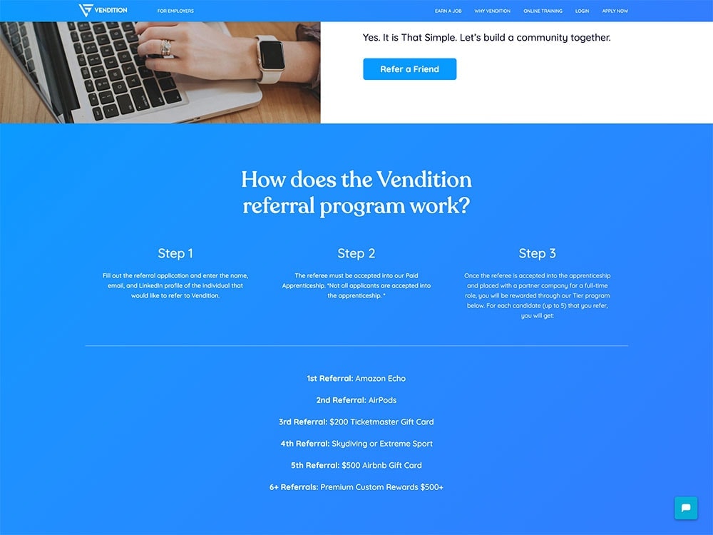 Vendition 2020 Referrals Page