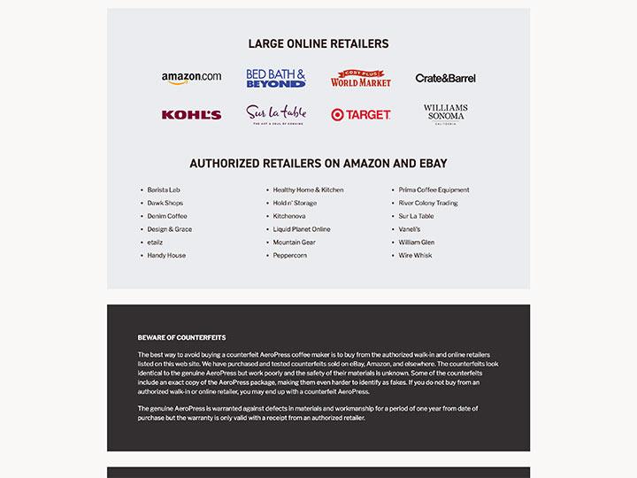 AeroPress Online Retailers Page