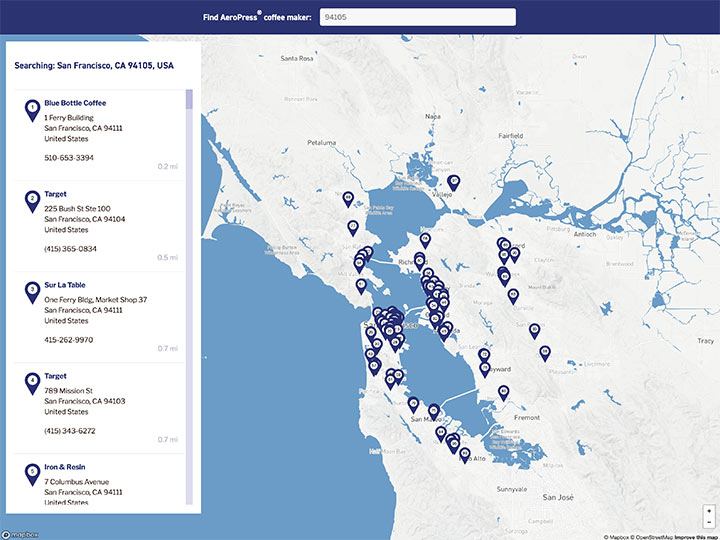 AeroPress Retail Stores Locator Page