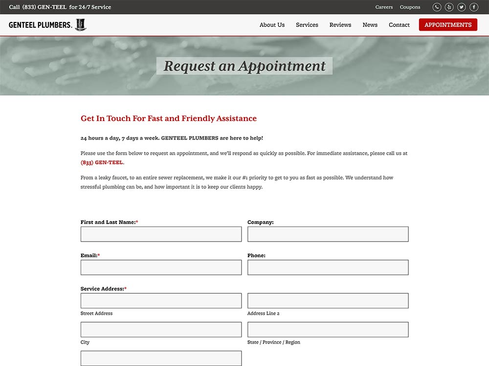 Genteel Plumbers Appointments Page