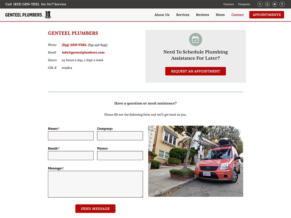 Genteel Plumbers Contact Page