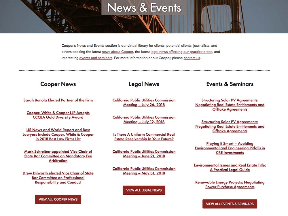 Cooper White & Cooper News & Events Page
