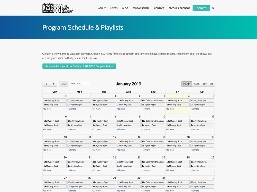 KZSC Santa Cruz 88.1 FM Program Schedule Page