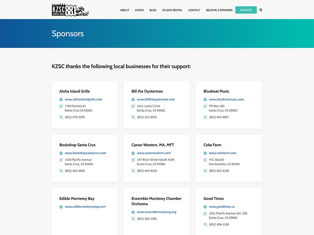 KZSC Santa Cruz 88.1 FM Sponsors Page