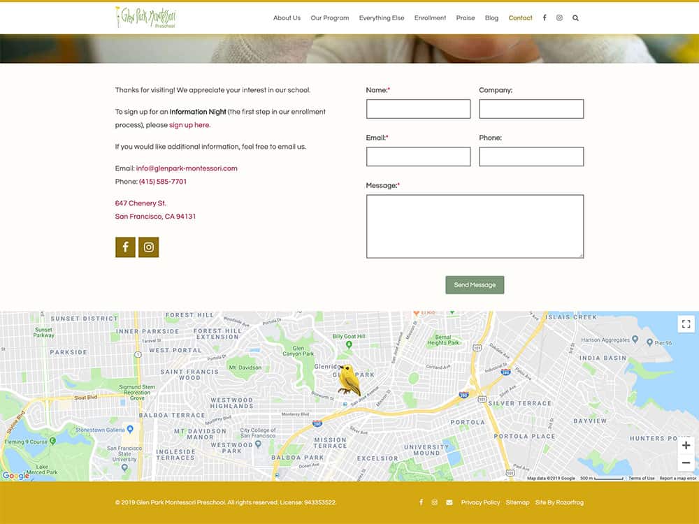 Glen Park Montessori Contact Page