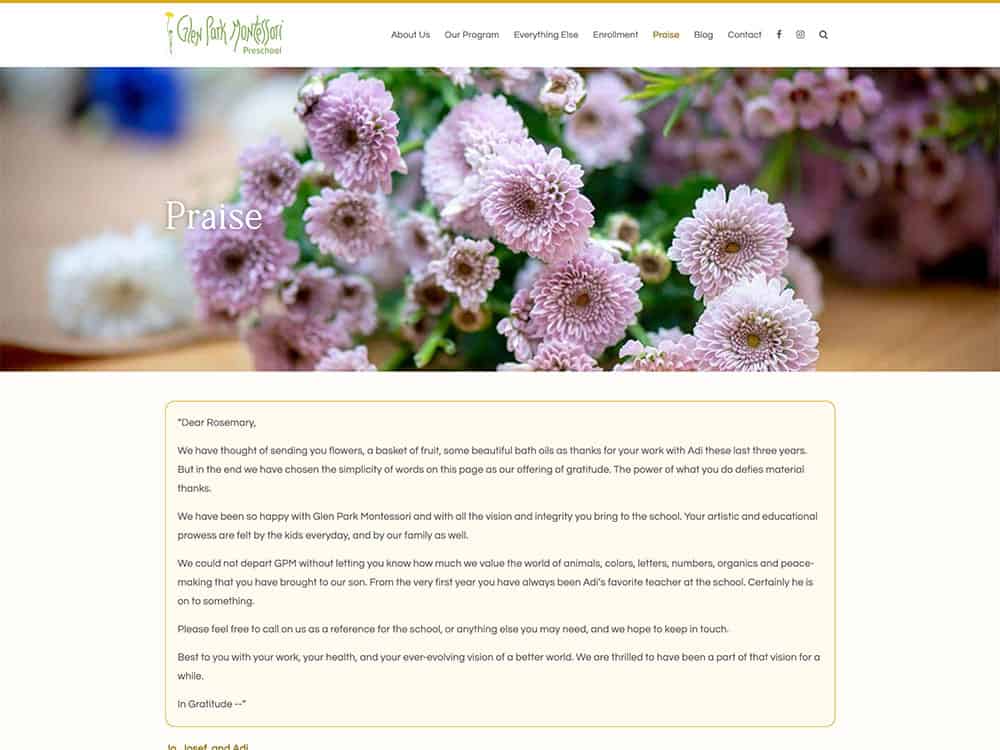 Glen Park Montessori Praise Page