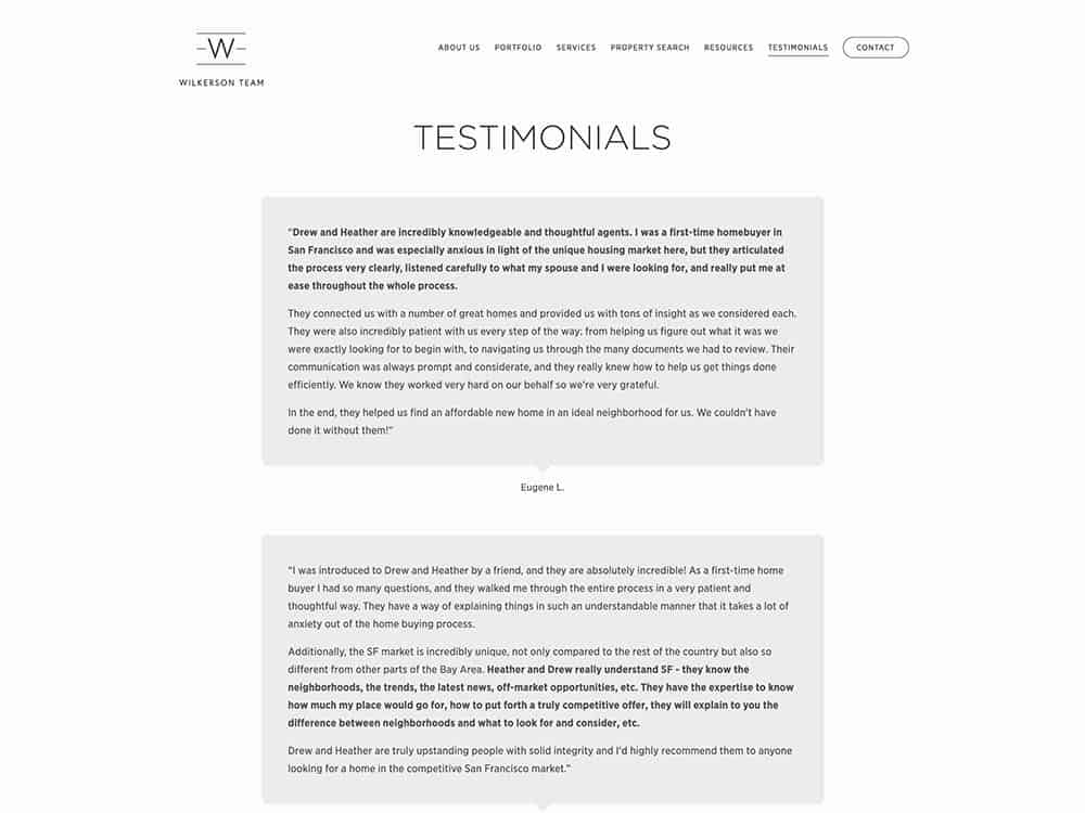 Wilkerson Team Testimonials Page