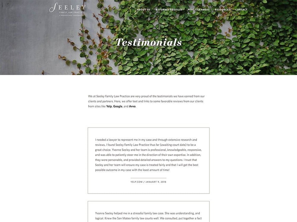 Seeley Family Law Practice Testimonials Page