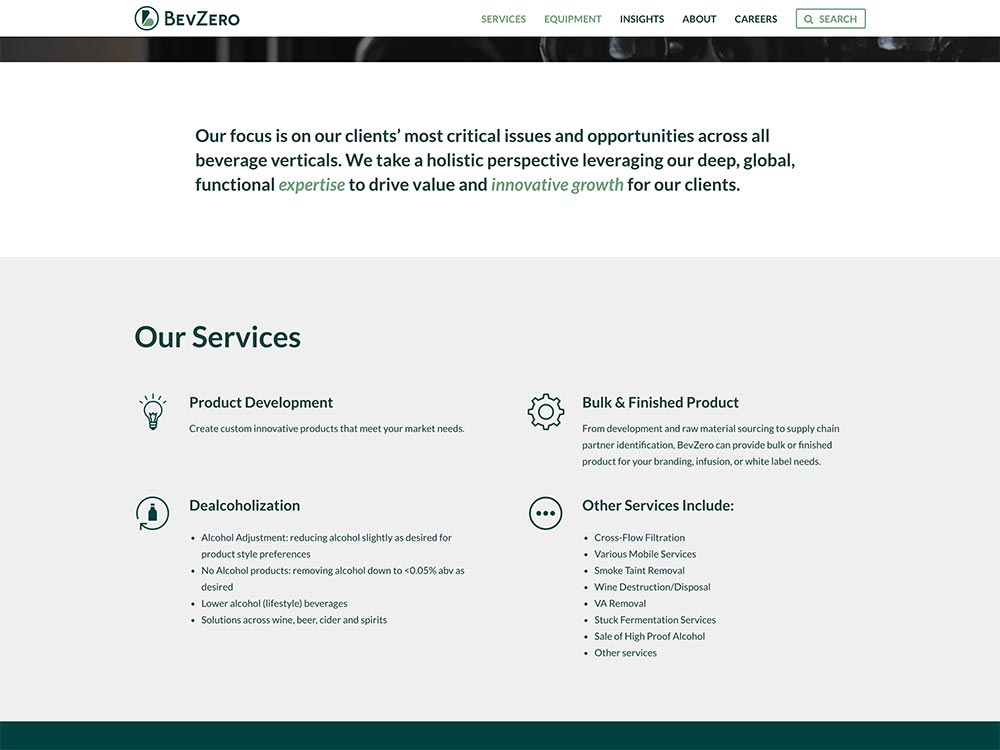 BevZero 2021 Services Page