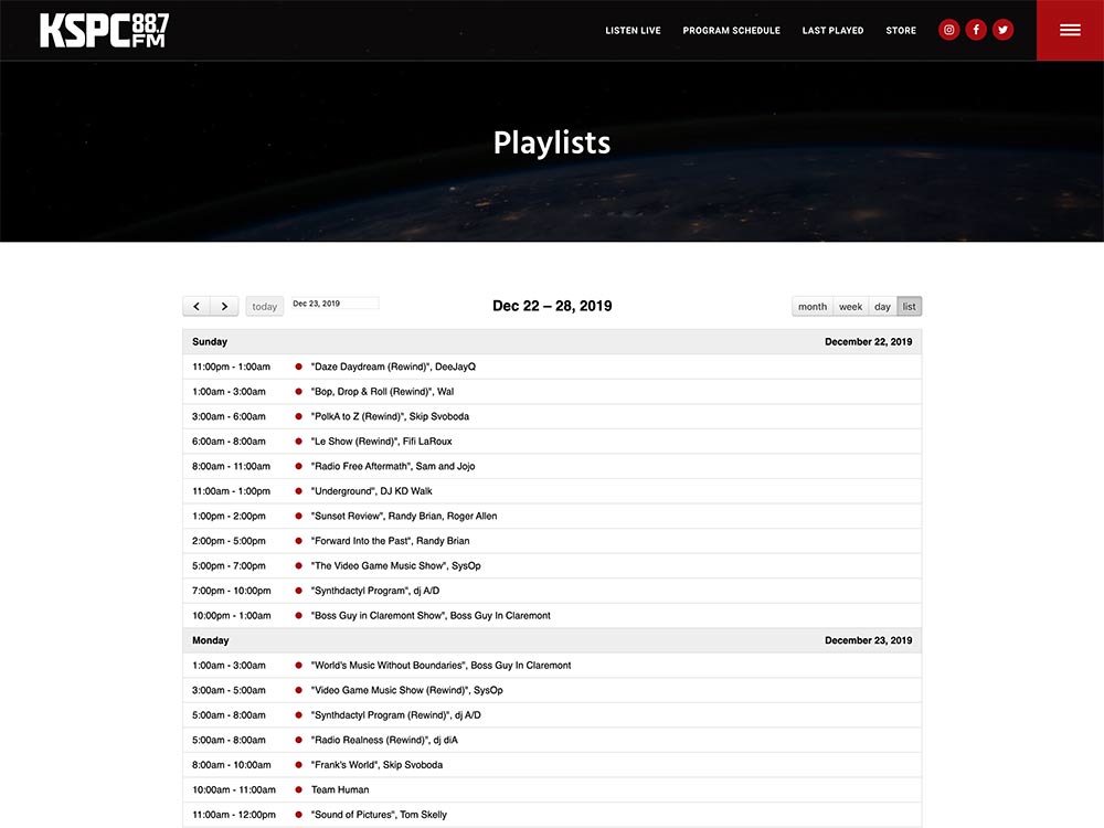 KSPC 88.7FM Playlist Page