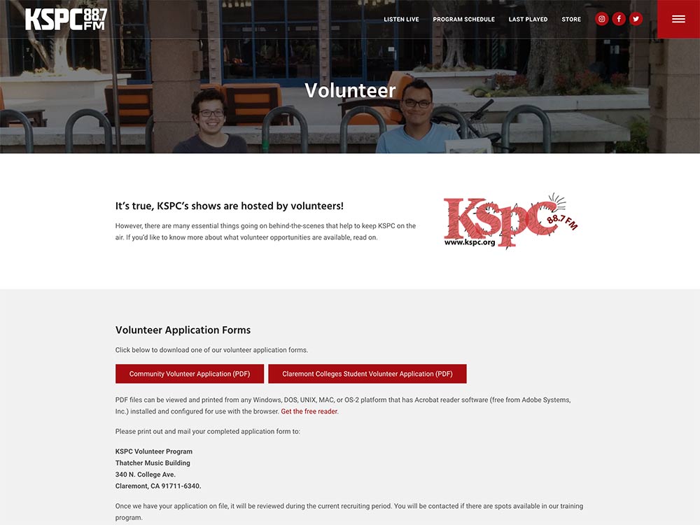 KSPC 88.7FM Volunteer Page