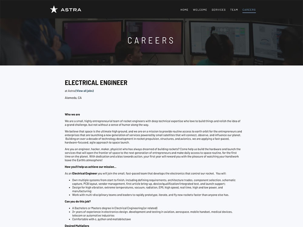 Astra Single Career Page