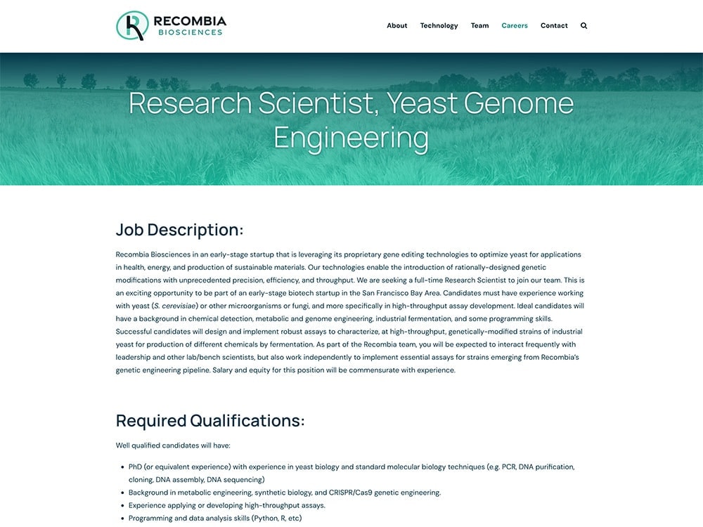 Recombia Biosciences Single Career Page