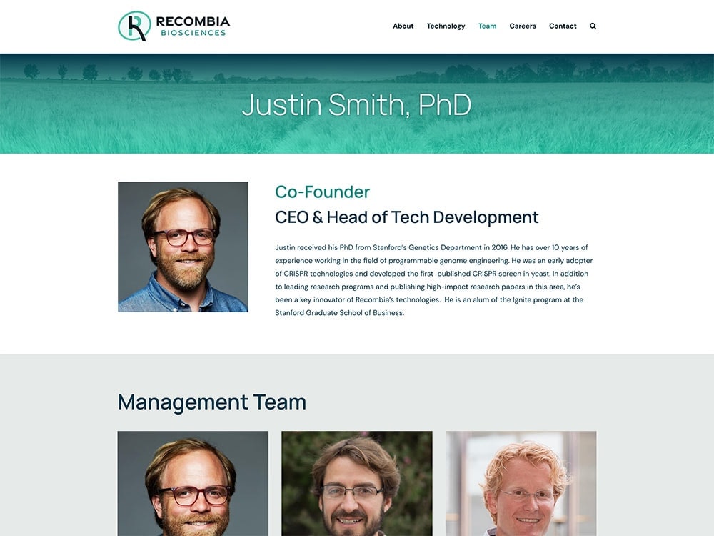 Recombia Biosciences Single Team Page