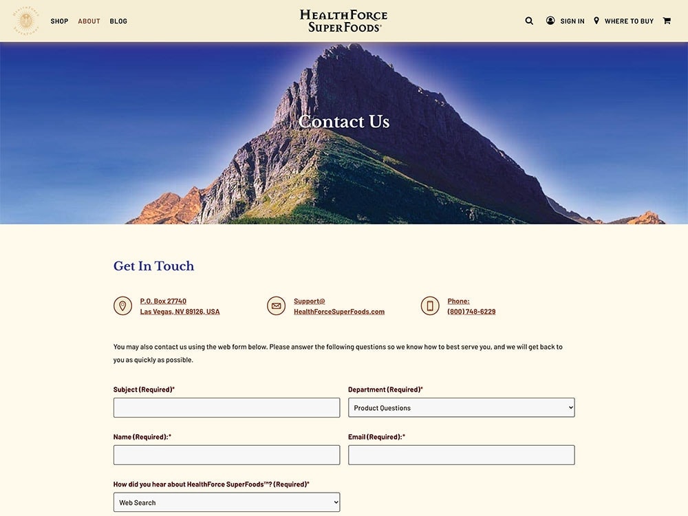 HealthForce SuperFoods Contact Page