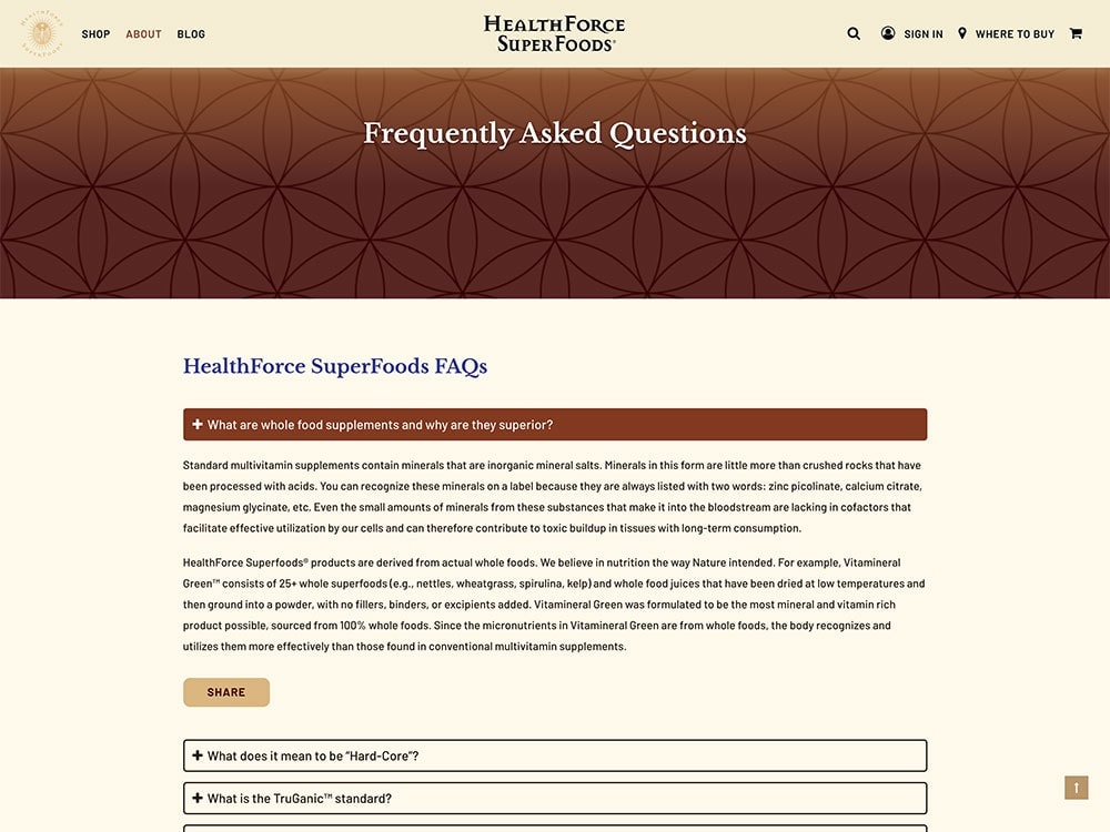 HealthForce SuperFoods FAQs Page