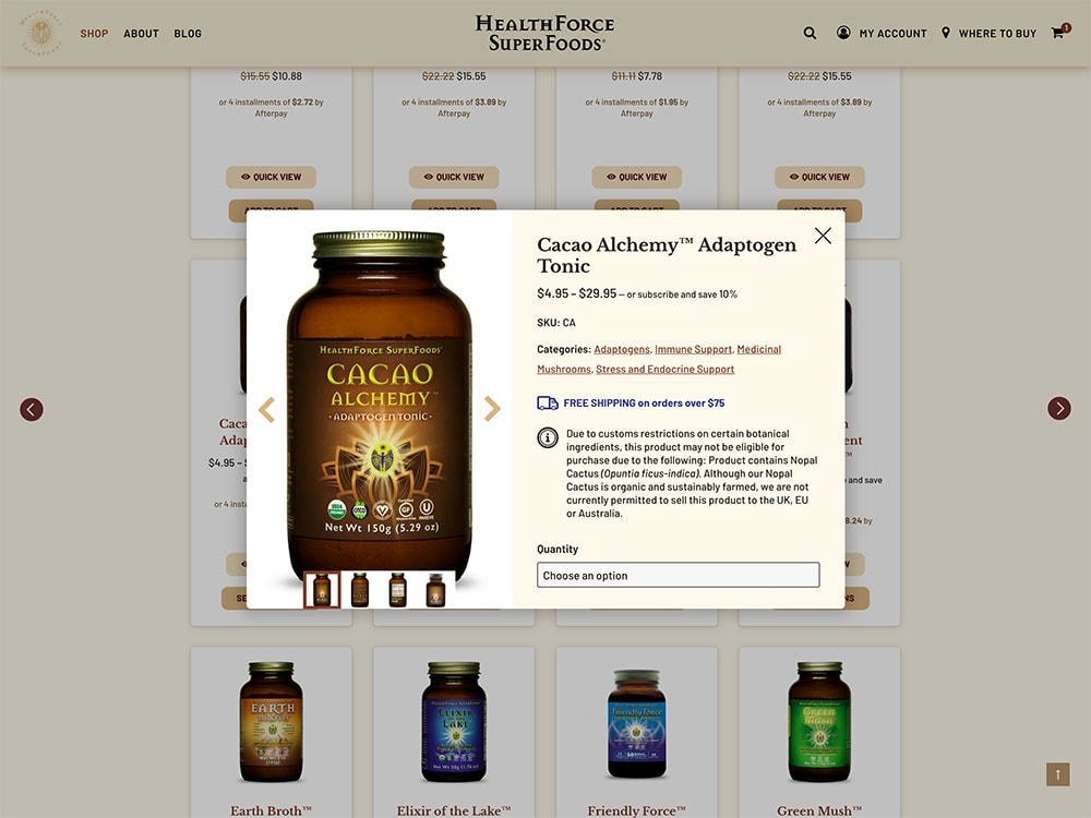 HealthForce SuperFoods Quick View Modal