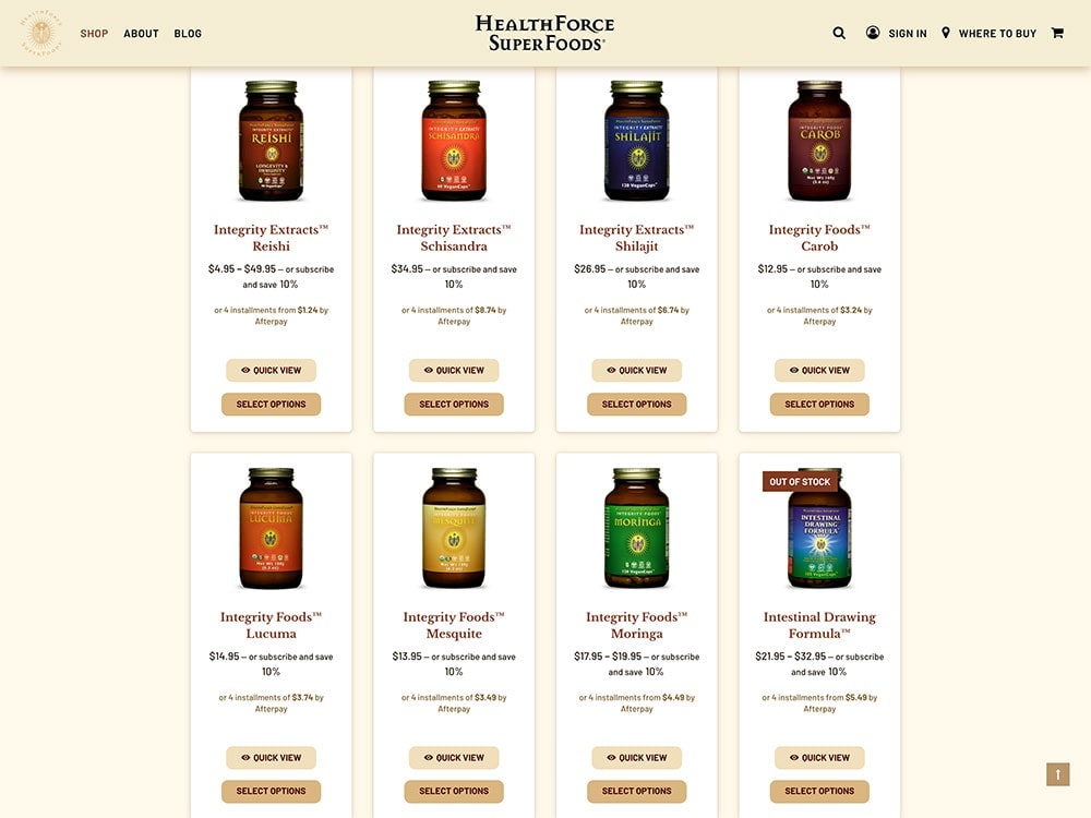 HealthForce SuperFoods Shop Page