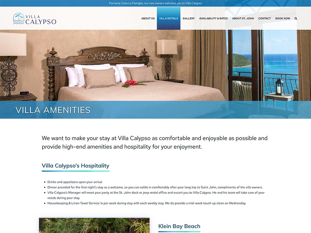 Villa Calypso Villa Amenities Page
