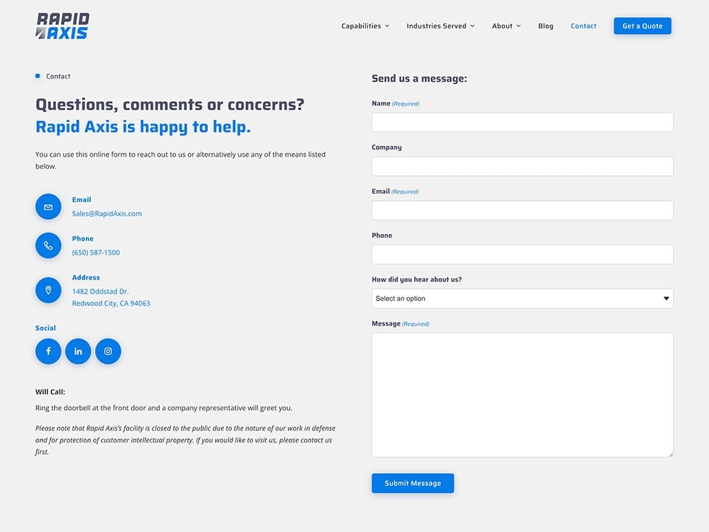 Rapid Axis Contact Page