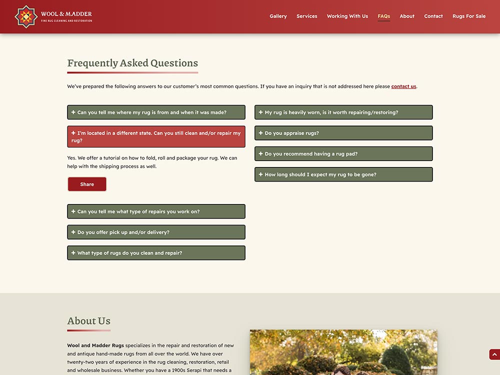 Wool and Madder Homepage FAQs