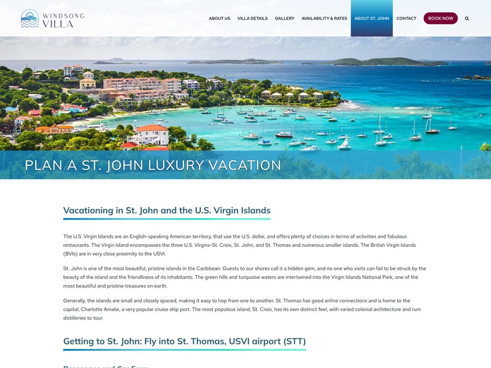 WindSong Villa About St John Page