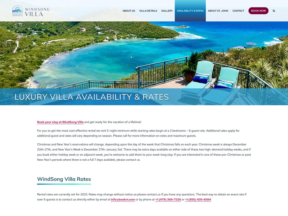 WindSong Villa Availability & Rates Page
