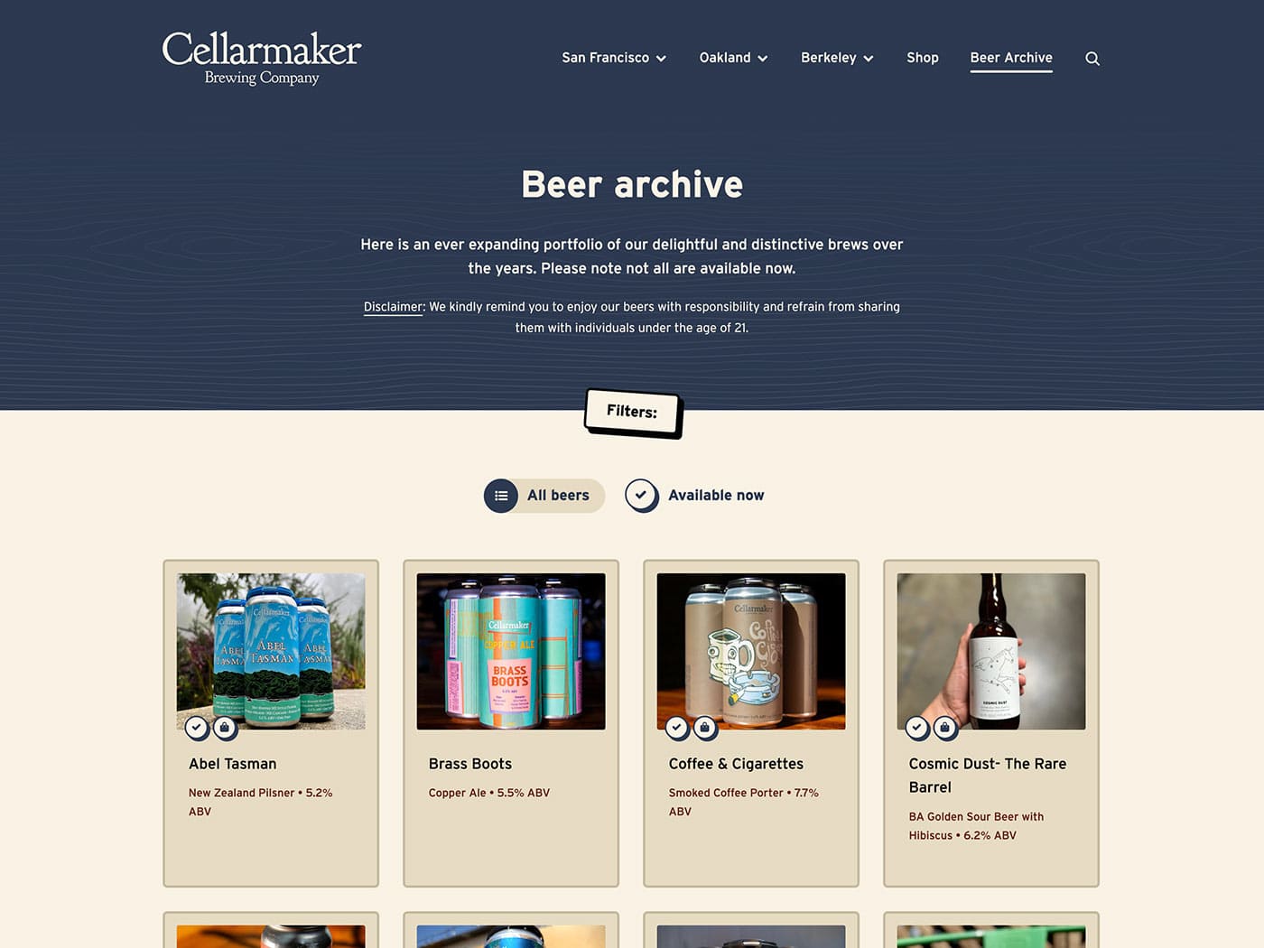 Cellarmaker Beer Archive Page