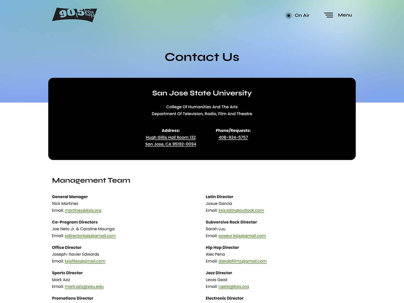 KSJS 90.5 FM Contact Page