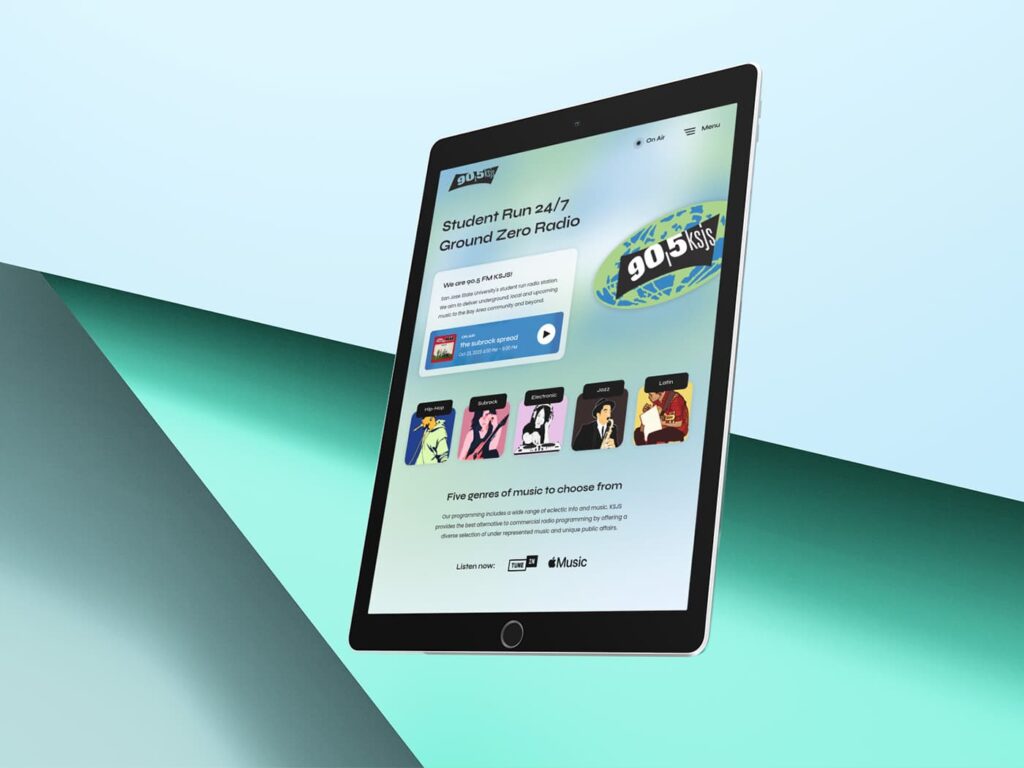KSJS 90.5 FM website viewed on an iPad.