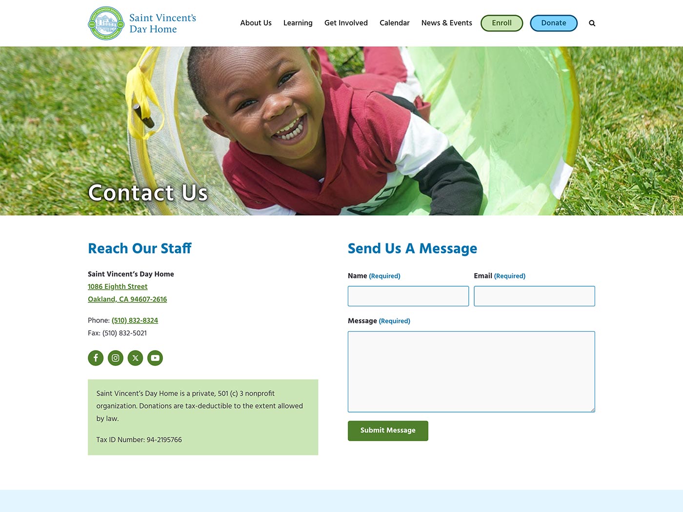 Saint Vincent's Day Home Contact Page