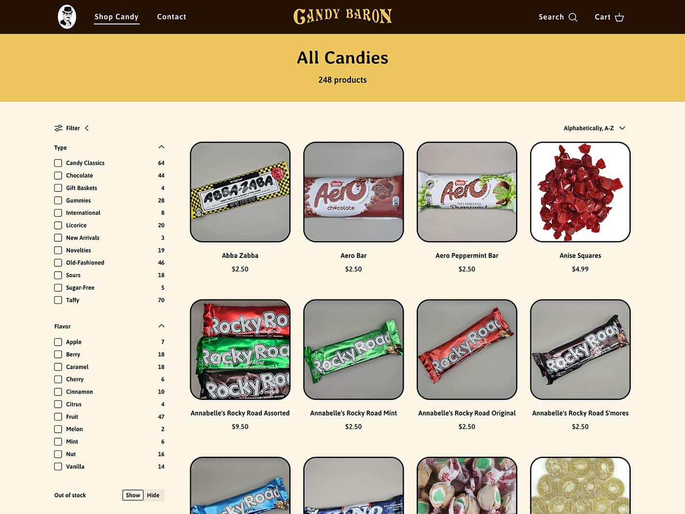 The Candy Baron Shop All Candies Page
