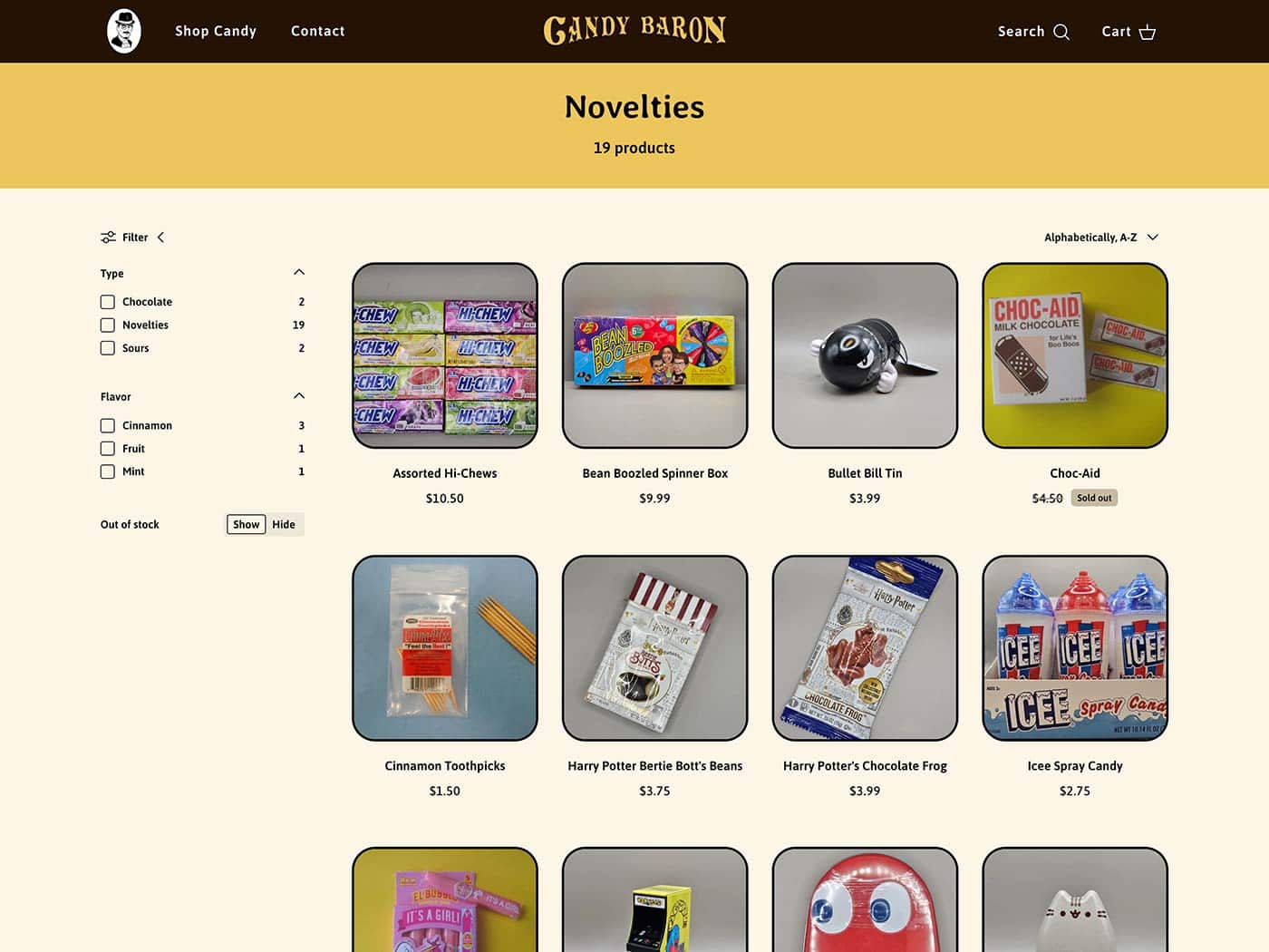 The Candy Baron Product Category Page