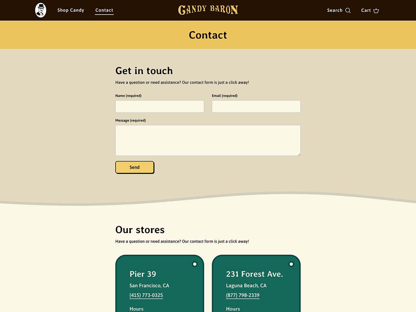 The Candy Baron Contact Page 1