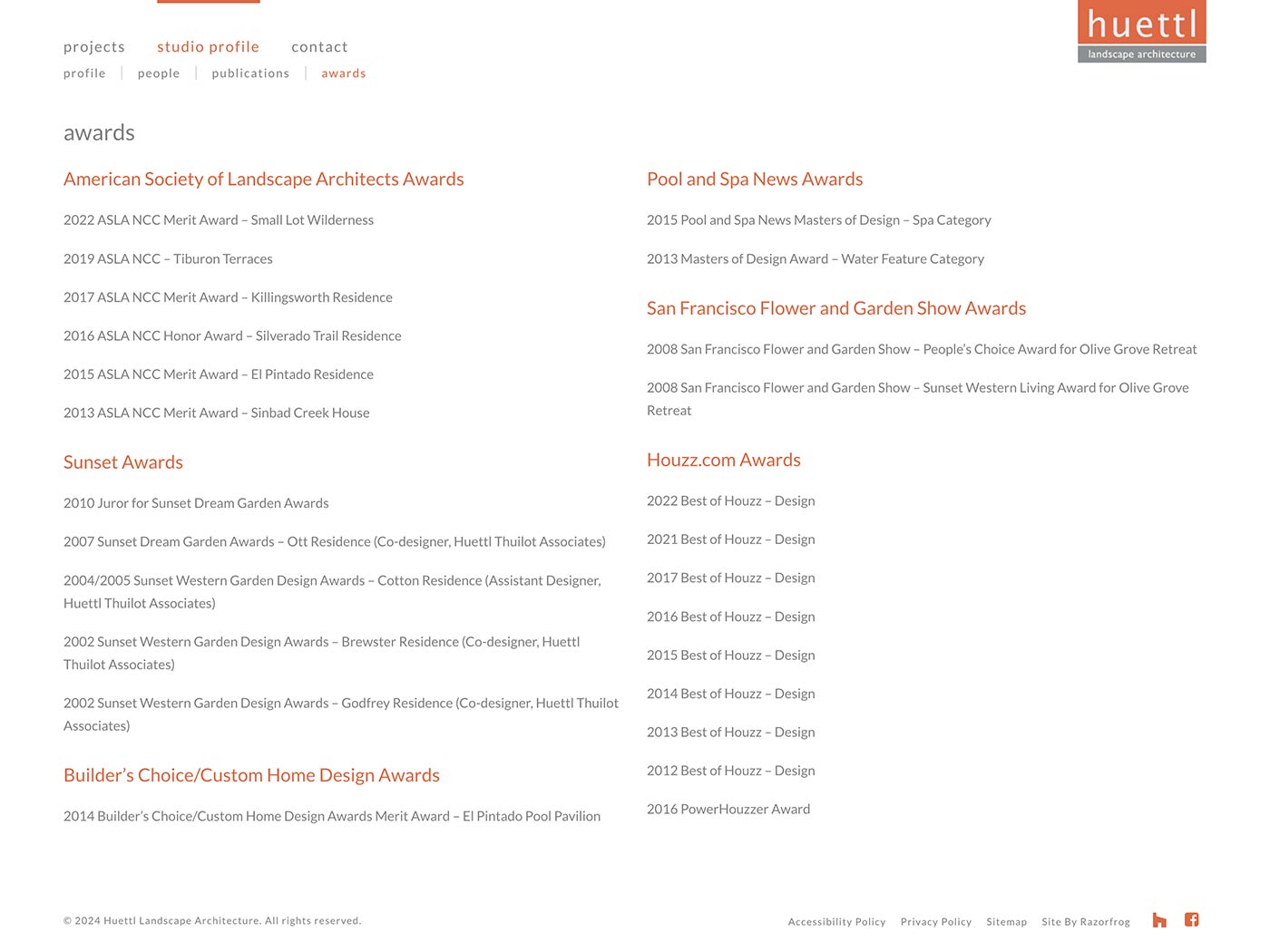 Huettl Landscape Architecture Awards Page