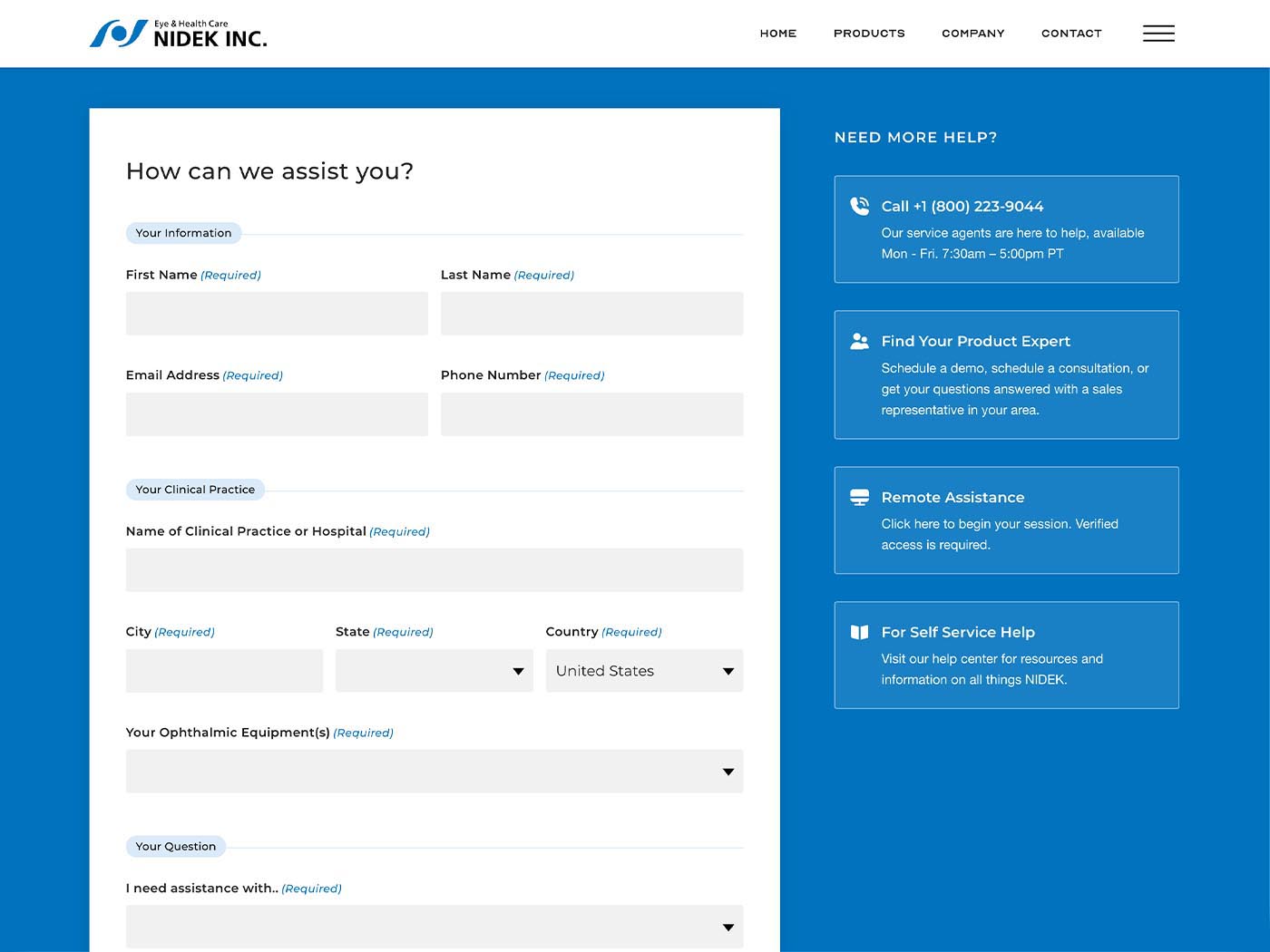 NIDEK USA Request Support Page
