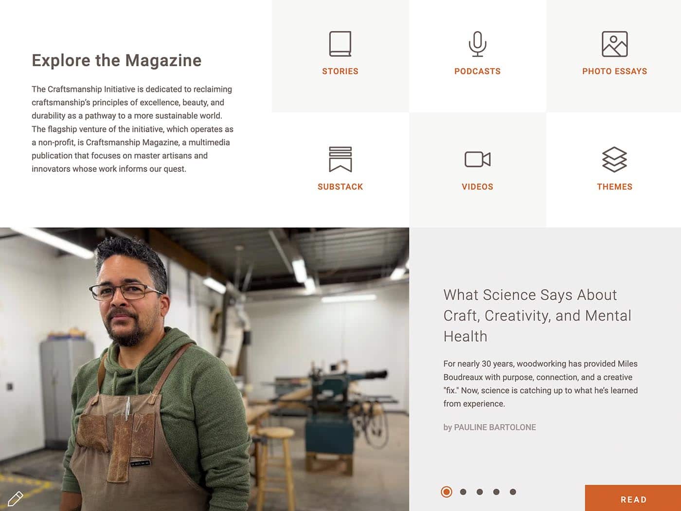 The Craftsmanship Initiative Homepage middle section