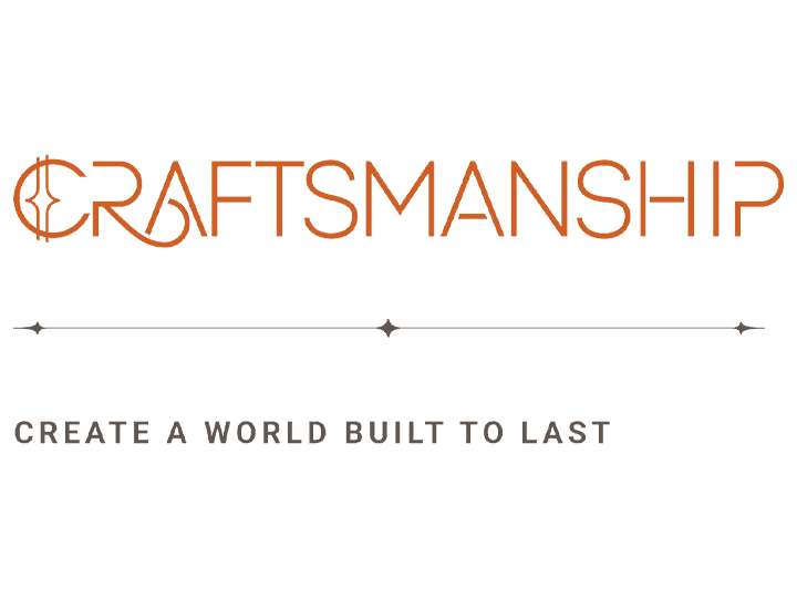 Logo with "CRAFTSMANSHIP" in bold orange geometric font, and the tagline "CREATE A WORLD BUILT TO LAST" in smaller gray letters underneath.