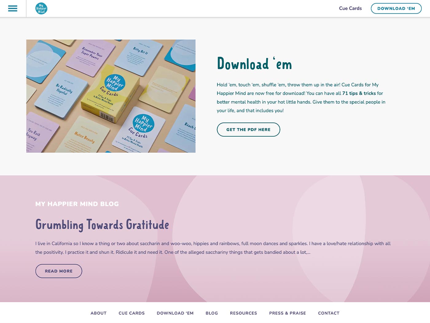 My Happier Mind Homepage bottom section
